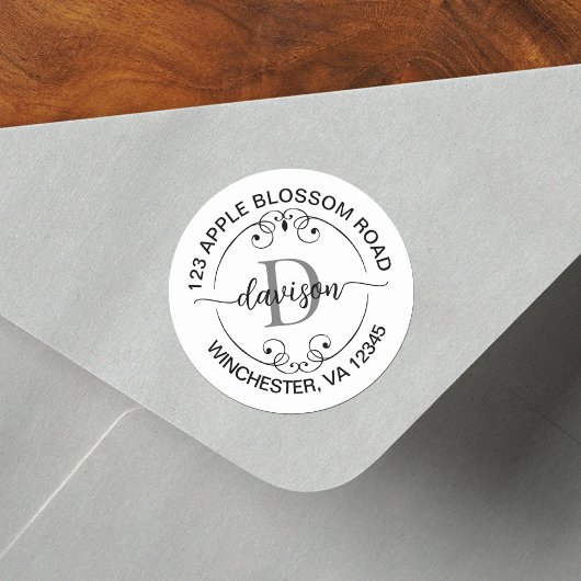 Monogram Wit Zwart Retouradreslabel Ronde Sticker