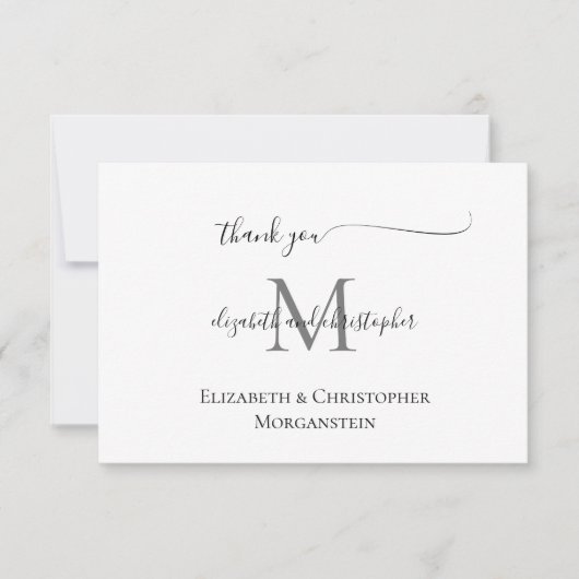 Monogram Wit Zwart Schrift Calligrafie Bruiloft Bedankkaart (Voorkant)