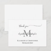 Monogram Wit Zwart Schrift Calligrafie Bruiloft Bedankkaart (Voorkant / Achterkant)