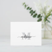 Monogram Wit Zwart Zilver Kleur Persoonlijk Briefkaart (Staand voorkant)