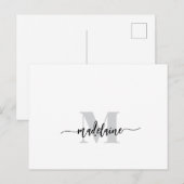 Monogram Wit Zwart Zilver Kleur Persoonlijk Briefkaart (Voorkant / Achterkant)