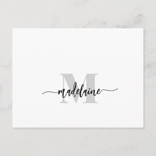 Monogram Wit Zwart Zilver Kleur Persoonlijk Briefkaart (Voorkant)
