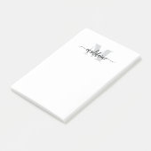 Monogram wit zwart zilver persoonlijk post-it® notes (Schuin)