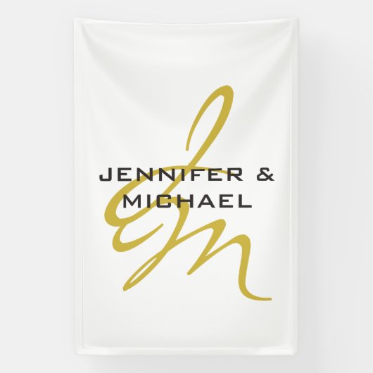 Monogram Witgoud Kleur Eenvoudig Modern Minimalist Spandoek (Verticaal)