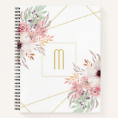 Monogram witgoud | Roze Bloemen Notitieboek (Voorkant)