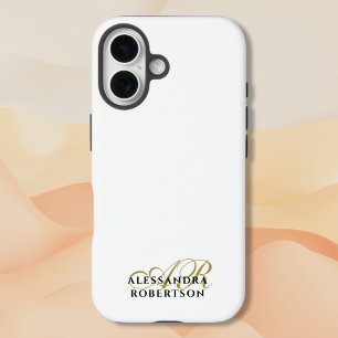 Monogram Witgoud Zwarte Naam Elegante Minimalist iPhone 16 Hoesje