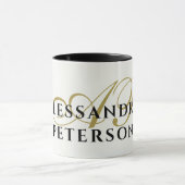 Monogram Witgoud Zwarte Naam Minimalistisch Elegan Mok (Midden)