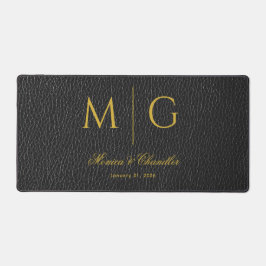 Monogram With Couple Name Black Leather Texture Bg Bureaumat