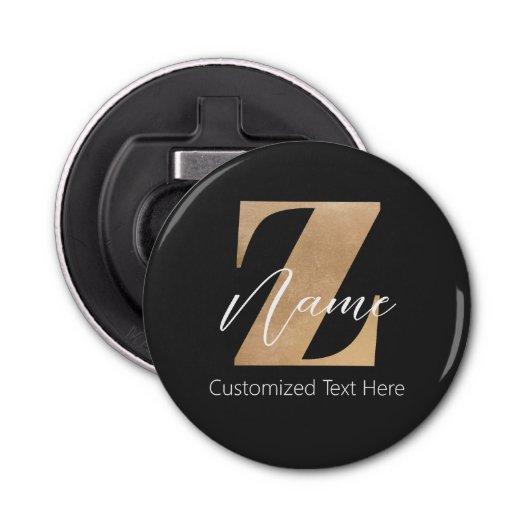 Monogram with Initial Z & Custom Name Personalized Button Flesopener (Voorkant)