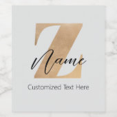 Monogram with Initial Z & Custom Name Personalized Wijn Etiket (Enkel label)