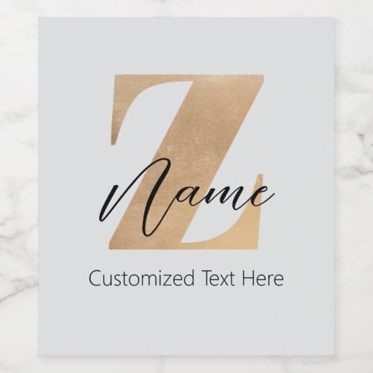 Monogram with Initial Z & Custom Name Personalized Wijn Etiket (Enkel label)
