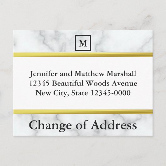 Monogram Witmarmeren Uiterlijk Adreswijziging Aankondigingskaart (Voorkant)