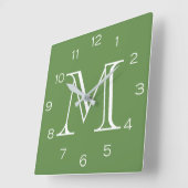 Monogram witte aantallen op groene wcn vierkante klok (Hoek)