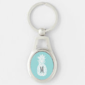 Monogram witte ananas op elke achtergrondkleur sleutelhanger (Voorkant)