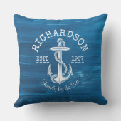 Monogram Witte Anker Blauw Gekleurd Hout Buitenkussen (Achterkant)