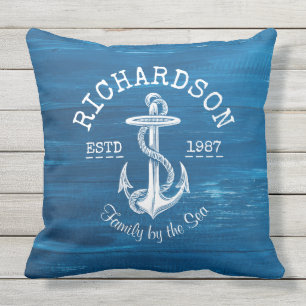 Monogram  Witte Anker Blauw Gekleurd Hout Buitenkussen