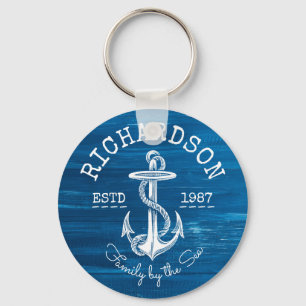 Monogram  Witte Anker Blauw Gekleurd Hout Sleutelhanger