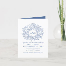 Monogram witte blauwe bladeren trouw livestream aankondiging