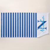 Monogram witte blauwe strepen strandlaken (Voorkant)