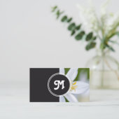 Monogram witte bloem bloemist bruiloft planner gri visitekaartje (Staand voorkant)
