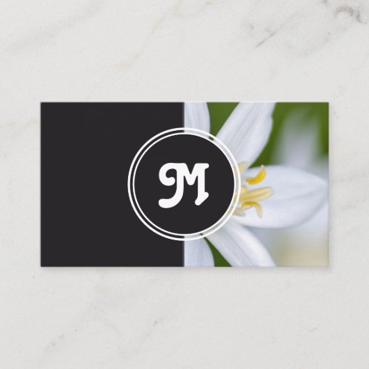 Monogram witte bloem bloemist bruiloft planner gri visitekaartje (Voorkant)