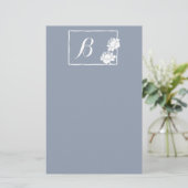  monogram witte bloem briefpapier (Staand voorkant)
