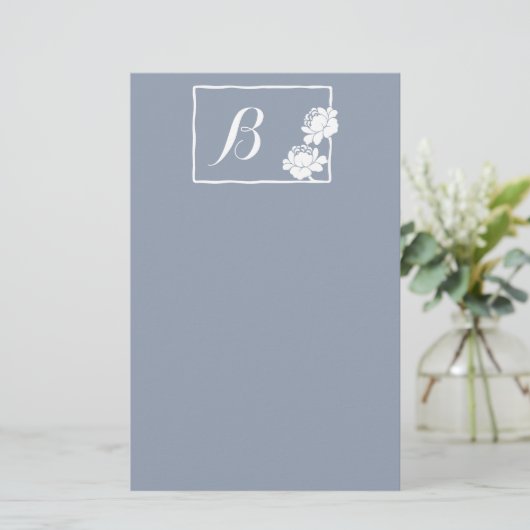 monogram witte bloem briefpapier (Staand voorkant)