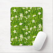 Monogram, Witte Bloemen en Groene Bladeren Muismat (Met muis)