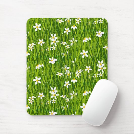 Monogram, Witte Bloemen en Groene Bladeren Muismat (Met muis)