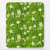Monogram, Witte Bloemen en Groene Bladeren Muismat (Voorkant)