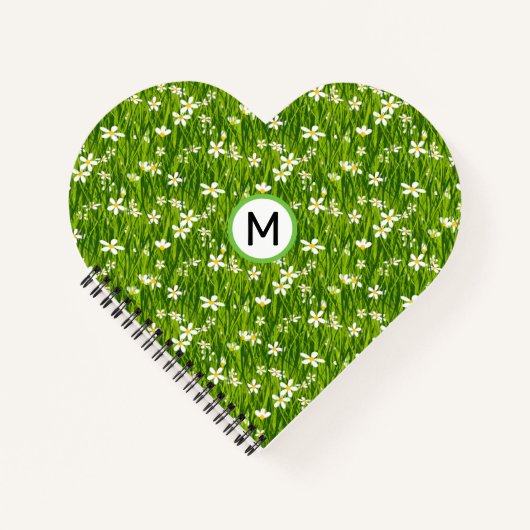 Monogram Witte Bloemen en Plant Bladeren Notitieboek (Voorkant)