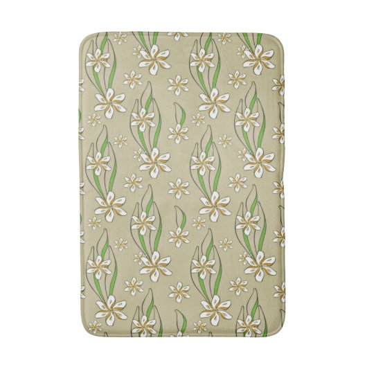 Monogram witte bloemenbeige achtergrond badmat (Voorkant Verticaal)