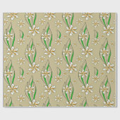 Monogram witte bloemenbeige achtergrond cadeaupapier (Vlak)