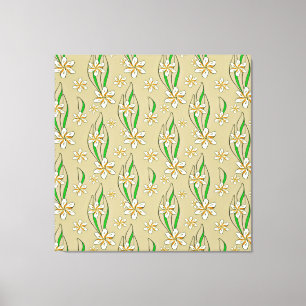 Monogram witte bloemenbeige achtergrond canvas afdruk