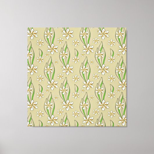 Monogram witte bloemenbeige achtergrond canvas afdruk (Voorkant)