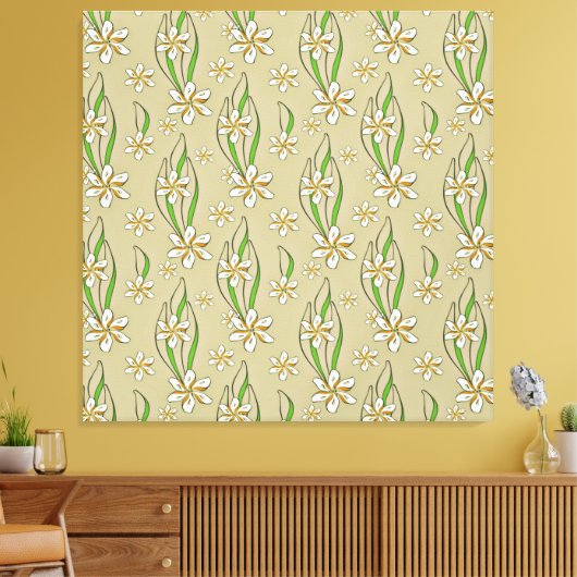 Monogram witte bloemenbeige achtergrond canvas afdruk (Insitu (Woonkamer))