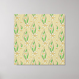 Monogram witte bloemenbeige achtergrond canvas afdruk