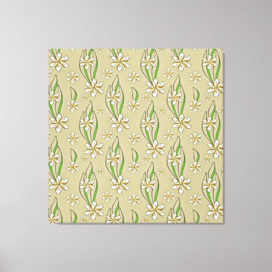 Monogram witte bloemenbeige achtergrond canvas afdruk (Voorkant)