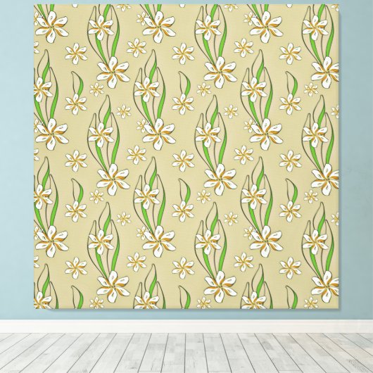 Monogram witte bloemenbeige achtergrond canvas afdruk (Insitu (Houten vloer))