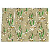 Monogram witte bloemenbeige achtergrond groot cadeauzakje (Voorkant)
