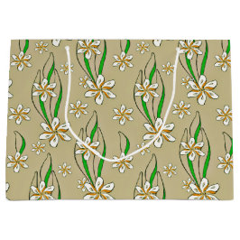 Monogram witte bloemenbeige achtergrond groot cadeauzakje