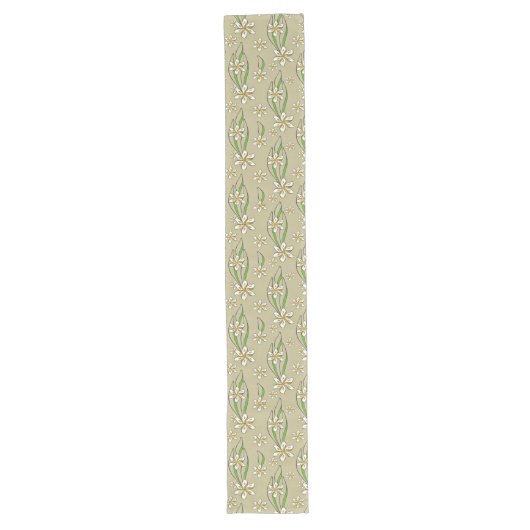 Monogram witte bloemenbeige achtergrond lange tafelloper (Voorkant)