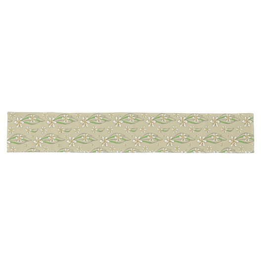 Monogram witte bloemenbeige achtergrond lange tafelloper (Horizontaal)