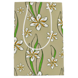 Monogram witte bloemenbeige achtergrond medium cadeauzakje