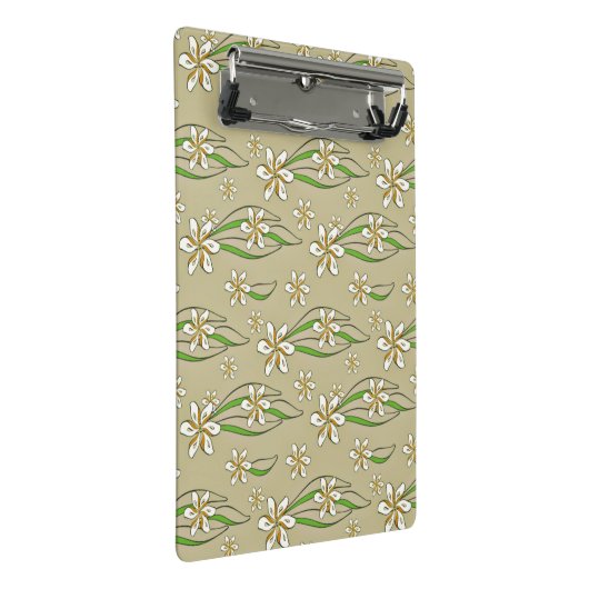 Monogram witte bloemenbeige achtergrond mini klembord (Schuin)