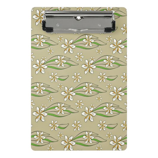 Monogram witte bloemenbeige achtergrond mini klembord (Voorkant)