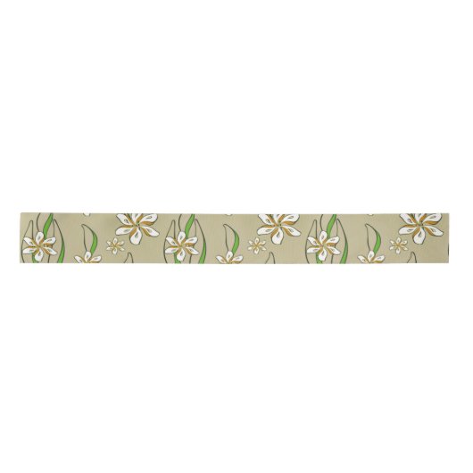Monogram witte bloemenbeige achtergrond satijnen lint (Voorkant)
