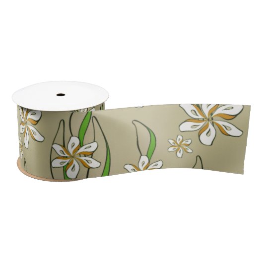 Monogram witte bloemenbeige achtergrond satijnen lint (Spoel)