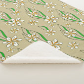 Monogram witte bloemenbeige achtergrond sherpa deken (3/4)