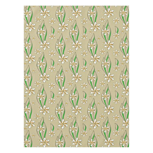 Monogram witte bloemenbeige achtergrond tafelkleed (Voorkant)